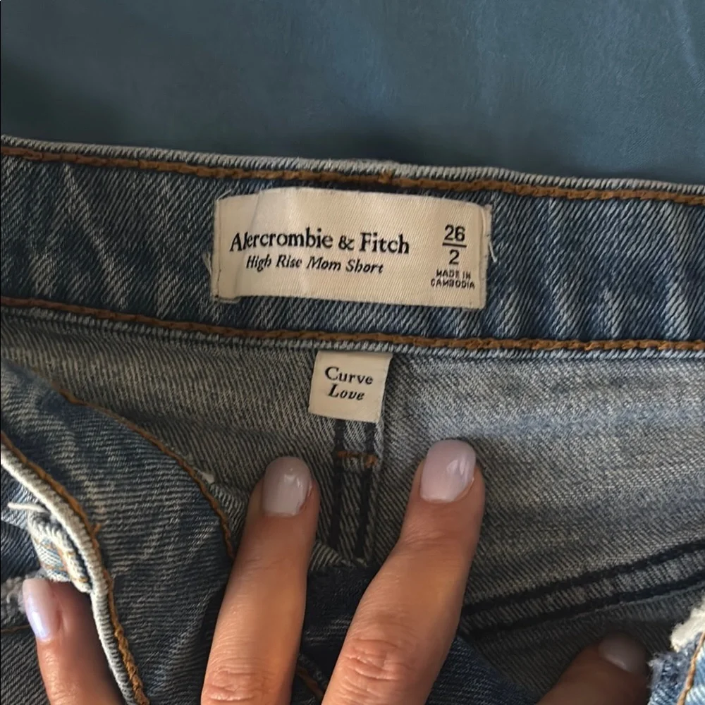 Abercrombie & Fitch Blue Jean Shorts Distressed High-Waisted - Picture 2 of 3